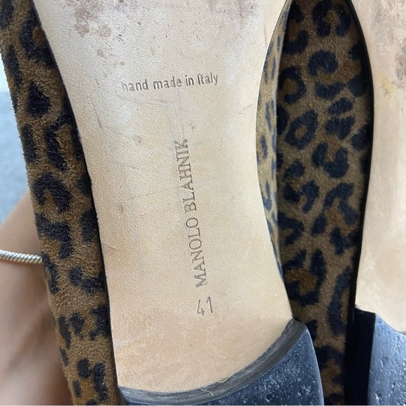 Manolo Blahnik Suede Leopard Print Black Patent Flats Women’s Size 41 - US 9-9.5 - Picture 6 of 13